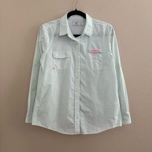 Vineyard Vines Performance Striped Harbor Long Sleeve Shirt - Crystal Blue